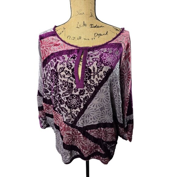 Anthropologie tiny Patchwork Velvet Pullover Large - Picture 2 of 10
